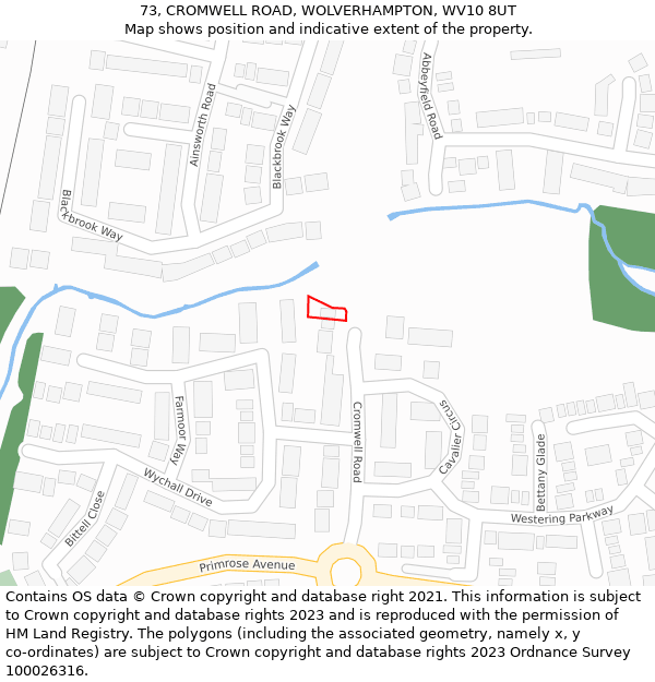 73, CROMWELL ROAD, WOLVERHAMPTON, WV10 8UT: Location map and indicative extent of plot