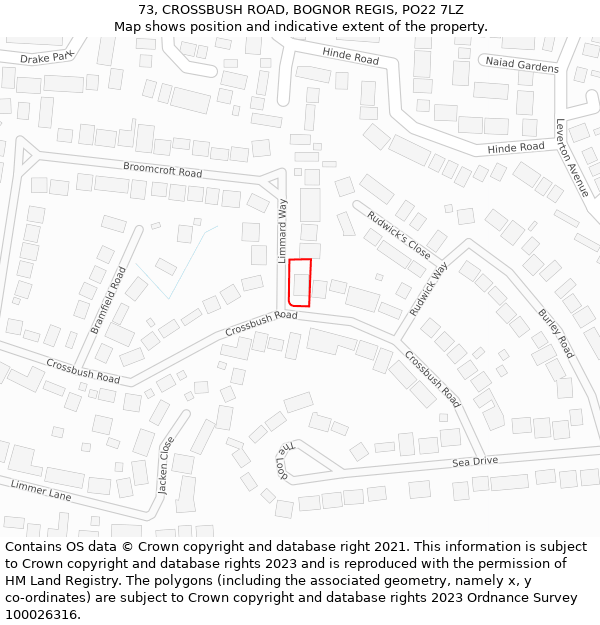 73, CROSSBUSH ROAD, BOGNOR REGIS, PO22 7LZ: Location map and indicative extent of plot