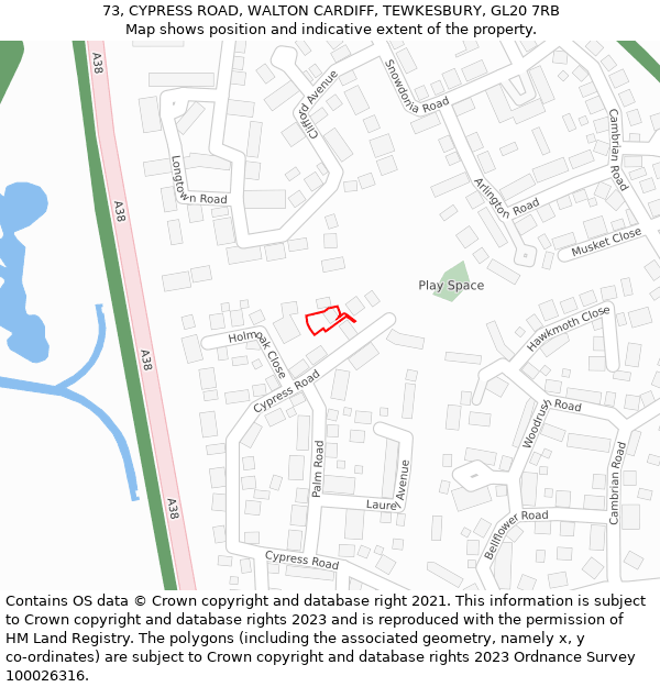 73, CYPRESS ROAD, WALTON CARDIFF, TEWKESBURY, GL20 7RB: Location map and indicative extent of plot