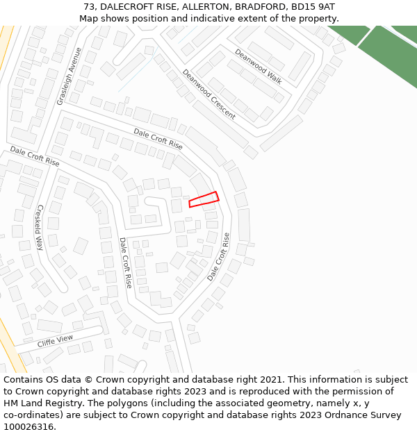 73, DALECROFT RISE, ALLERTON, BRADFORD, BD15 9AT: Location map and indicative extent of plot