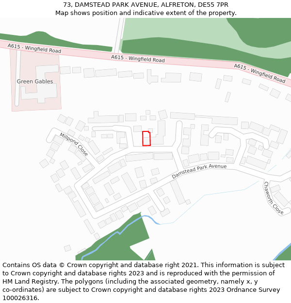 73, DAMSTEAD PARK AVENUE, ALFRETON, DE55 7PR: Location map and indicative extent of plot