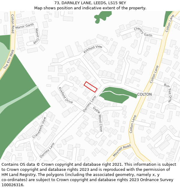 73, DARNLEY LANE, LEEDS, LS15 9EY: Location map and indicative extent of plot
