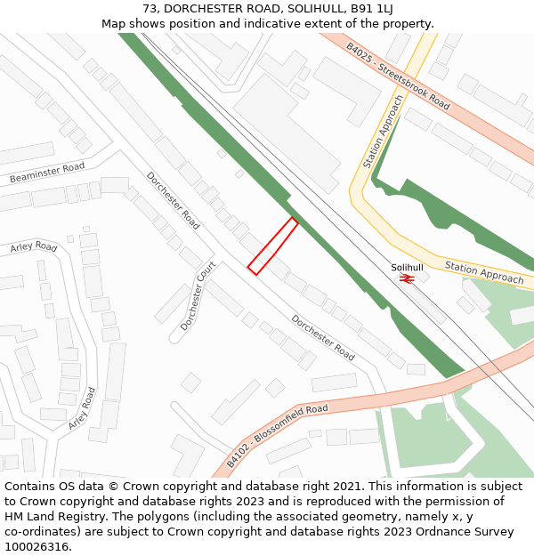 73, DORCHESTER ROAD, SOLIHULL, B91 1LJ: Location map and indicative extent of plot