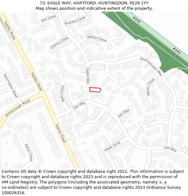 73, EAGLE WAY, HARTFORD, HUNTINGDON, PE29 1YY: Location map and indicative extent of plot