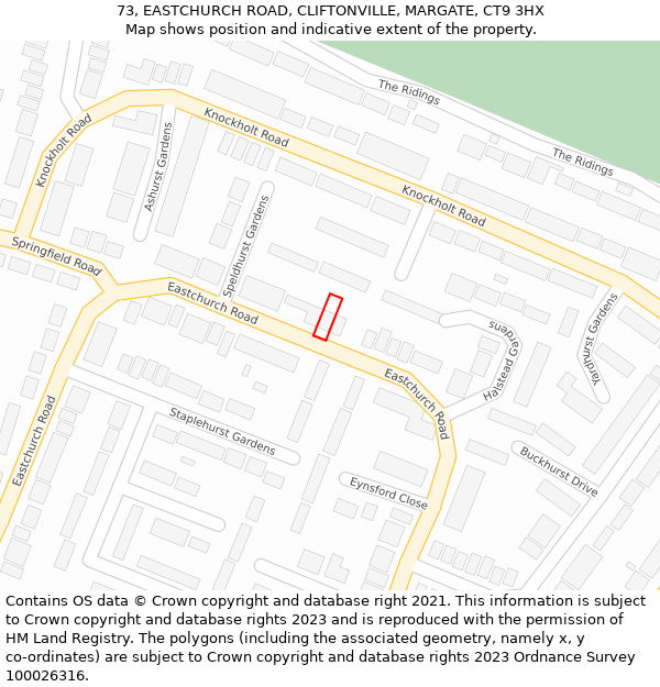 73, EASTCHURCH ROAD, CLIFTONVILLE, MARGATE, CT9 3HX: Location map and indicative extent of plot