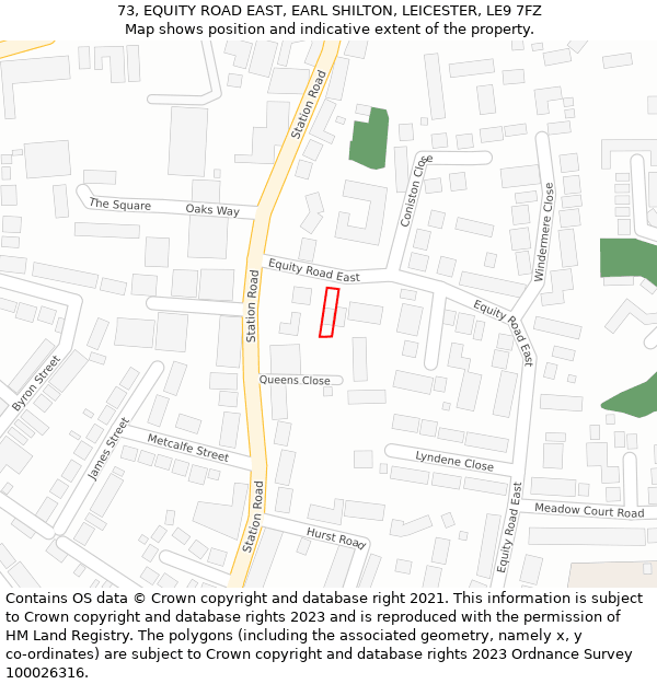 73, EQUITY ROAD EAST, EARL SHILTON, LEICESTER, LE9 7FZ: Location map and indicative extent of plot