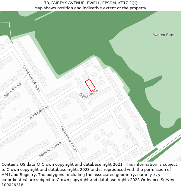 73, FAIRFAX AVENUE, EWELL, EPSOM, KT17 2QQ: Location map and indicative extent of plot