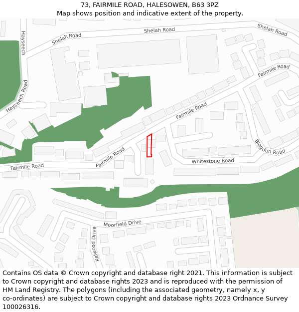 73, FAIRMILE ROAD, HALESOWEN, B63 3PZ: Location map and indicative extent of plot