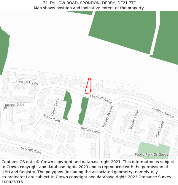 73, FALLOW ROAD, SPONDON, DERBY, DE21 7TF: Location map and indicative extent of plot