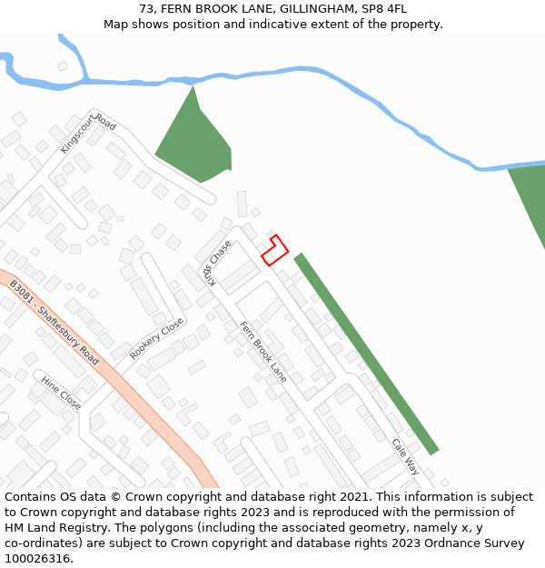 73, FERN BROOK LANE, GILLINGHAM, SP8 4FL: Location map and indicative extent of plot