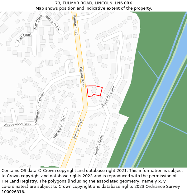 73, FULMAR ROAD, LINCOLN, LN6 0RX: Location map and indicative extent of plot