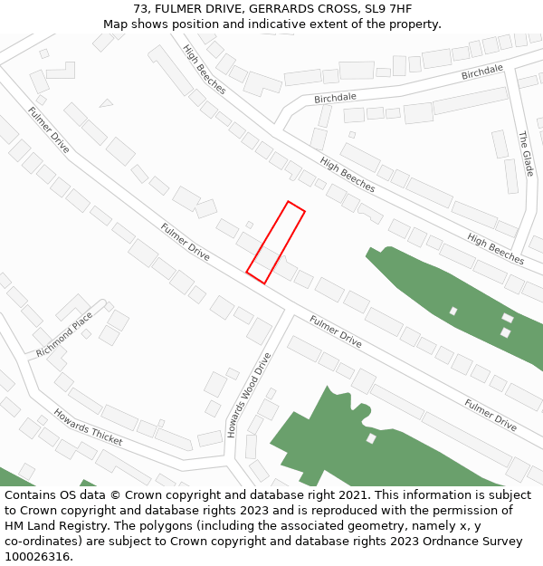 73, FULMER DRIVE, GERRARDS CROSS, SL9 7HF: Location map and indicative extent of plot