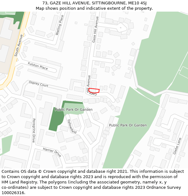 73, GAZE HILL AVENUE, SITTINGBOURNE, ME10 4SJ: Location map and indicative extent of plot