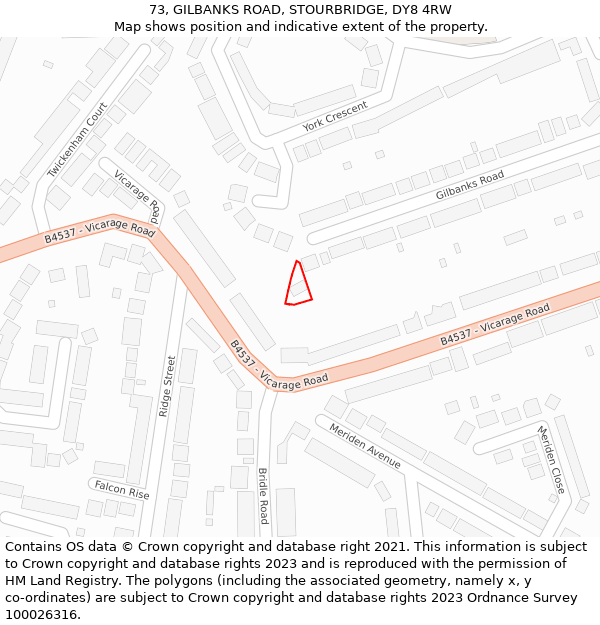 73, GILBANKS ROAD, STOURBRIDGE, DY8 4RW: Location map and indicative extent of plot