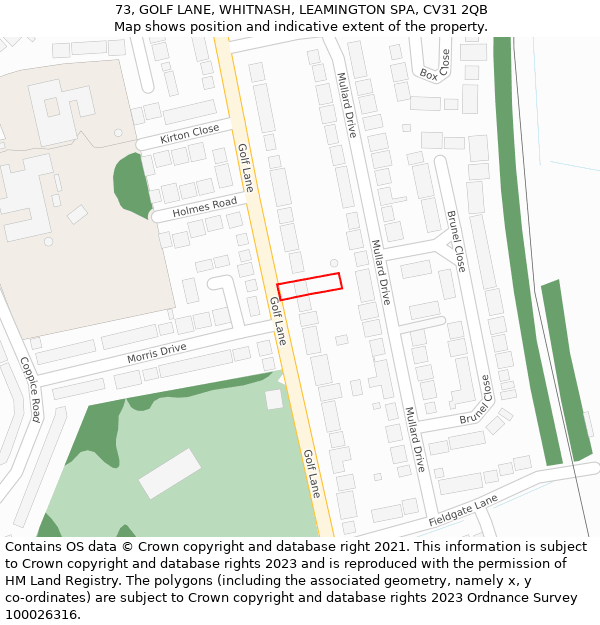 73, GOLF LANE, WHITNASH, LEAMINGTON SPA, CV31 2QB: Location map and indicative extent of plot