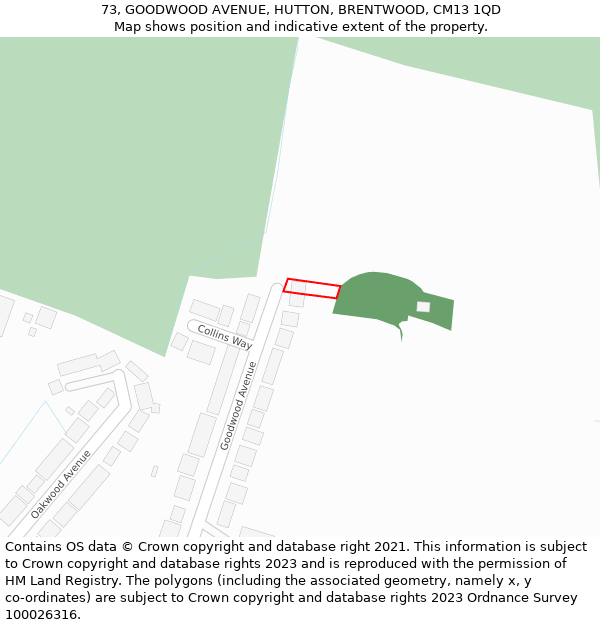 73, GOODWOOD AVENUE, HUTTON, BRENTWOOD, CM13 1QD: Location map and indicative extent of plot
