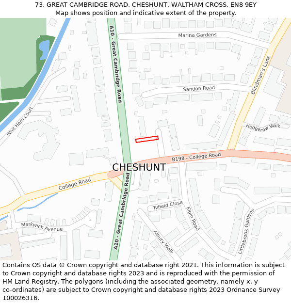 73, GREAT CAMBRIDGE ROAD, CHESHUNT, WALTHAM CROSS, EN8 9EY: Location map and indicative extent of plot