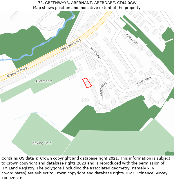 73, GREENWAYS, ABERNANT, ABERDARE, CF44 0GW: Location map and indicative extent of plot