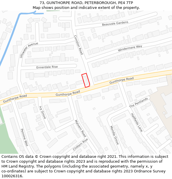 73, GUNTHORPE ROAD, PETERBOROUGH, PE4 7TP: Location map and indicative extent of plot