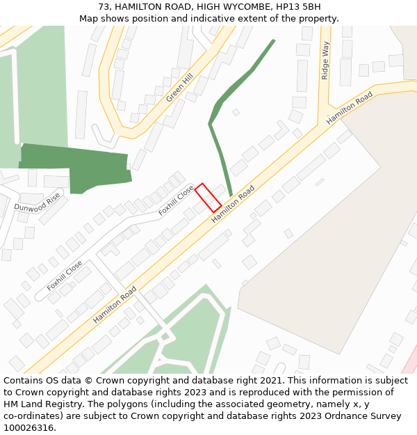 73, HAMILTON ROAD, HIGH WYCOMBE, HP13 5BH: Location map and indicative extent of plot