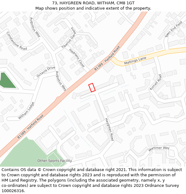 73, HAYGREEN ROAD, WITHAM, CM8 1GT: Location map and indicative extent of plot