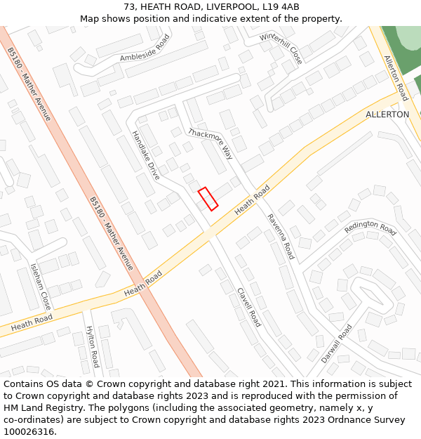 73, HEATH ROAD, LIVERPOOL, L19 4AB: Location map and indicative extent of plot