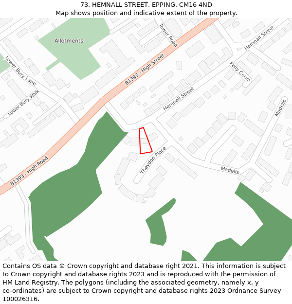 73, HEMNALL STREET, EPPING, CM16 4ND: Location map and indicative extent of plot