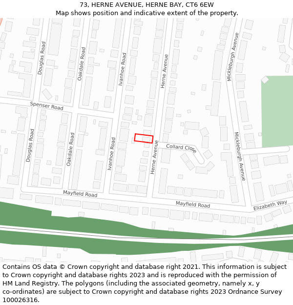 73, HERNE AVENUE, HERNE BAY, CT6 6EW: Location map and indicative extent of plot