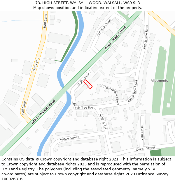 73, HIGH STREET, WALSALL WOOD, WALSALL, WS9 9LR: Location map and indicative extent of plot