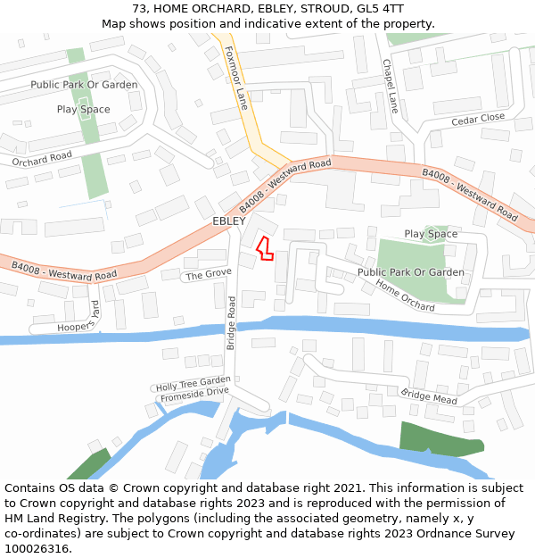 73, HOME ORCHARD, EBLEY, STROUD, GL5 4TT: Location map and indicative extent of plot