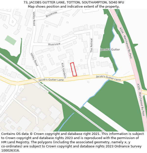 73, JACOBS GUTTER LANE, TOTTON, SOUTHAMPTON, SO40 9FU: Location map and indicative extent of plot