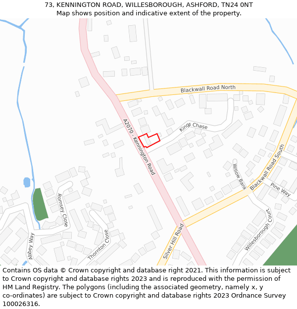 73, KENNINGTON ROAD, WILLESBOROUGH, ASHFORD, TN24 0NT: Location map and indicative extent of plot