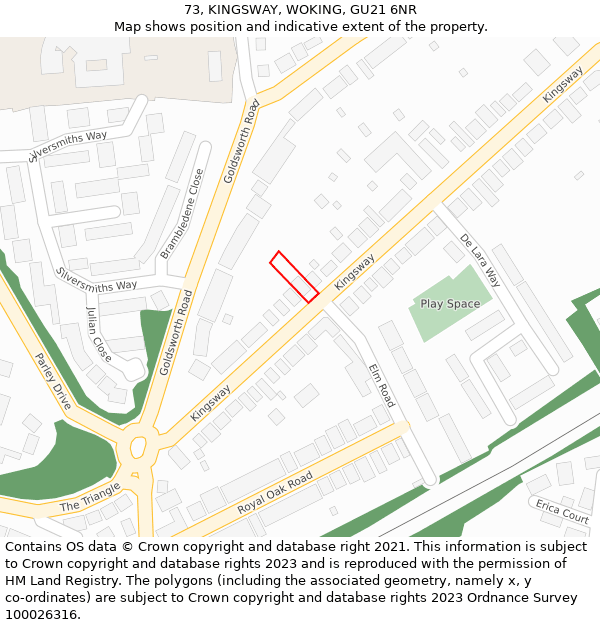 73, KINGSWAY, WOKING, GU21 6NR: Location map and indicative extent of plot