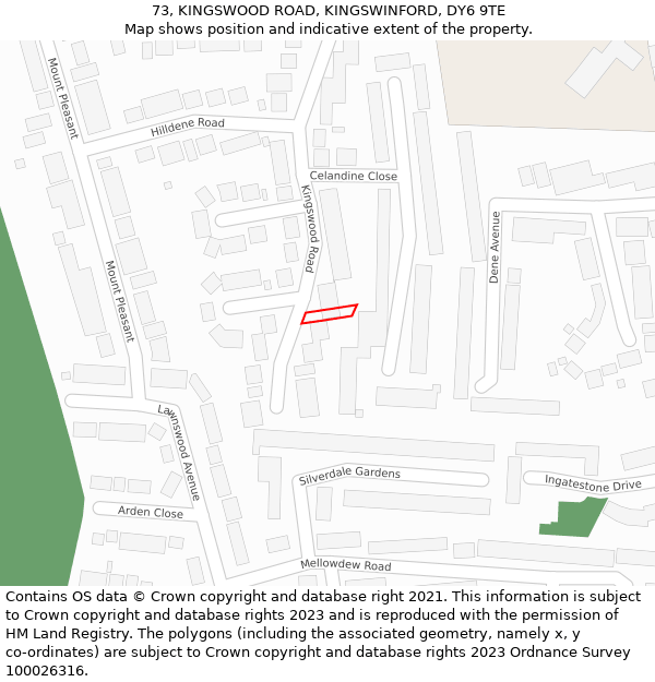 73, KINGSWOOD ROAD, KINGSWINFORD, DY6 9TE: Location map and indicative extent of plot