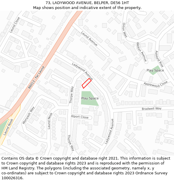 73, LADYWOOD AVENUE, BELPER, DE56 1HT: Location map and indicative extent of plot