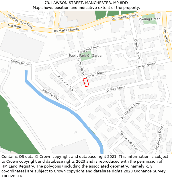 73, LAWSON STREET, MANCHESTER, M9 8DD: Location map and indicative extent of plot