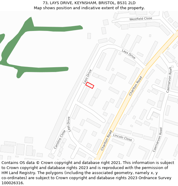 73, LAYS DRIVE, KEYNSHAM, BRISTOL, BS31 2LD: Location map and indicative extent of plot