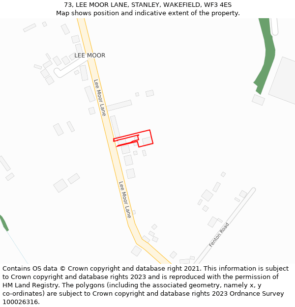 73, LEE MOOR LANE, STANLEY, WAKEFIELD, WF3 4ES: Location map and indicative extent of plot