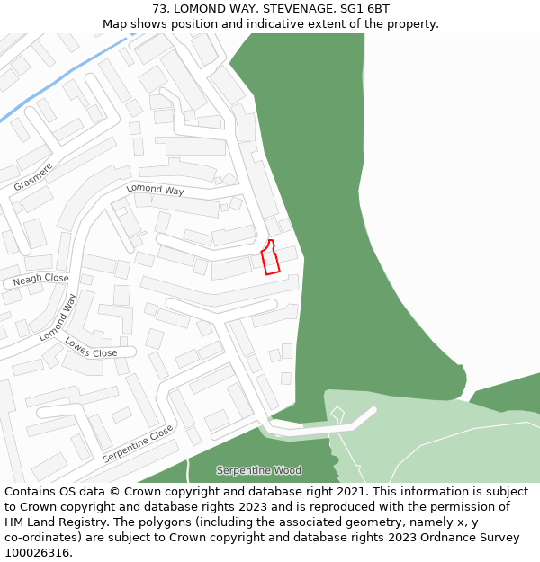 73, LOMOND WAY, STEVENAGE, SG1 6BT: Location map and indicative extent of plot