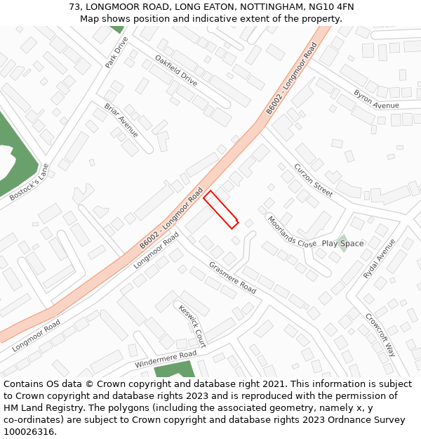 73, LONGMOOR ROAD, LONG EATON, NOTTINGHAM, NG10 4FN: Location map and indicative extent of plot