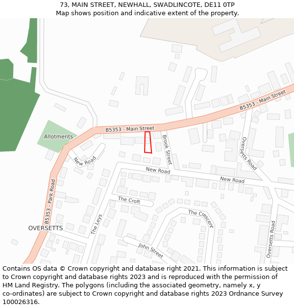 73, MAIN STREET, NEWHALL, SWADLINCOTE, DE11 0TP: Location map and indicative extent of plot