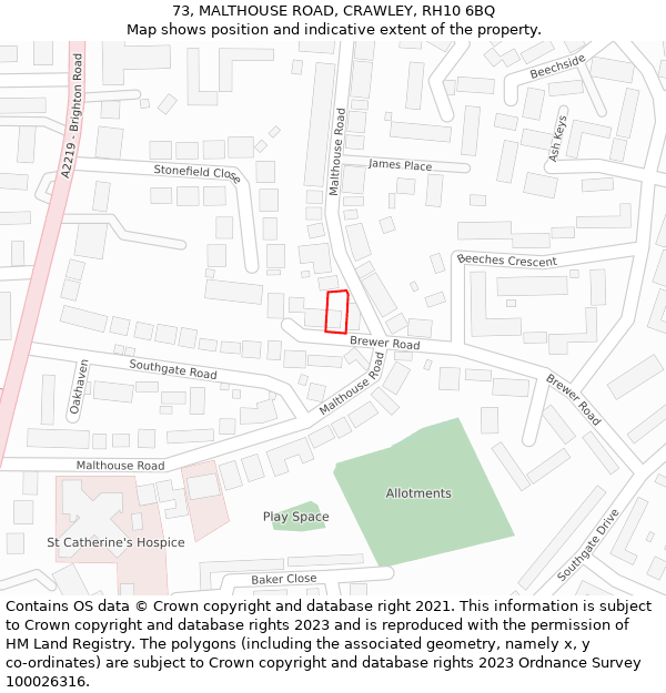 73, MALTHOUSE ROAD, CRAWLEY, RH10 6BQ: Location map and indicative extent of plot
