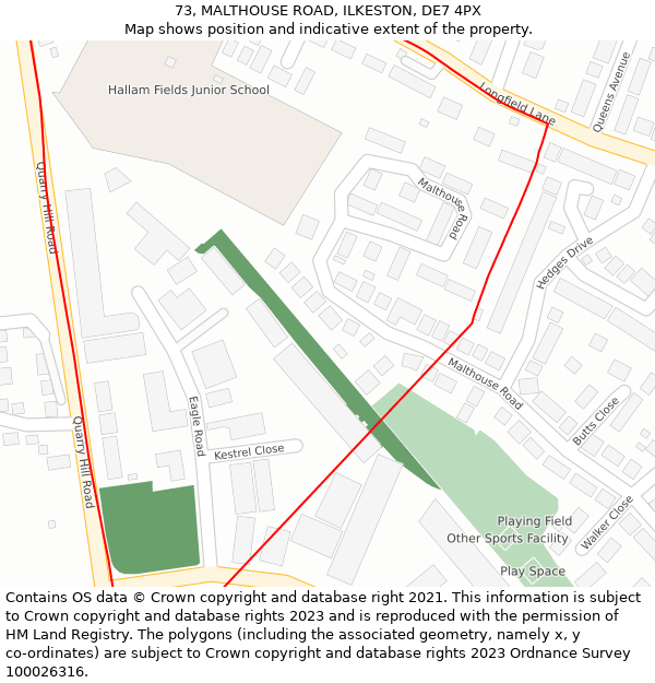 73, MALTHOUSE ROAD, ILKESTON, DE7 4PX: Location map and indicative extent of plot