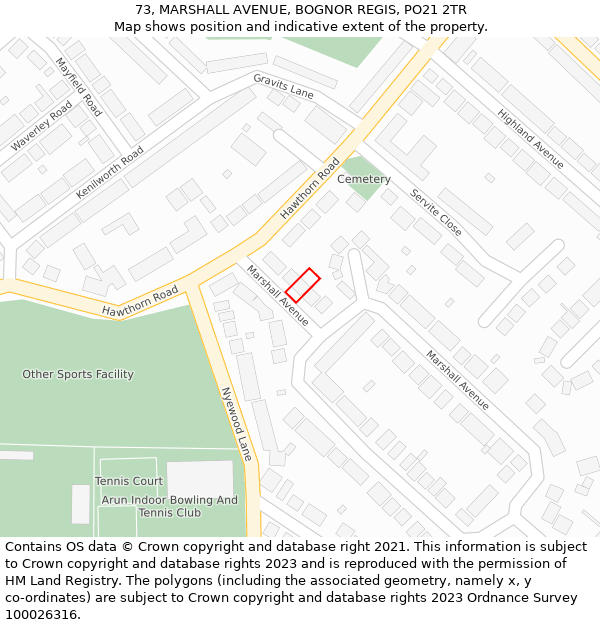 73, MARSHALL AVENUE, BOGNOR REGIS, PO21 2TR: Location map and indicative extent of plot