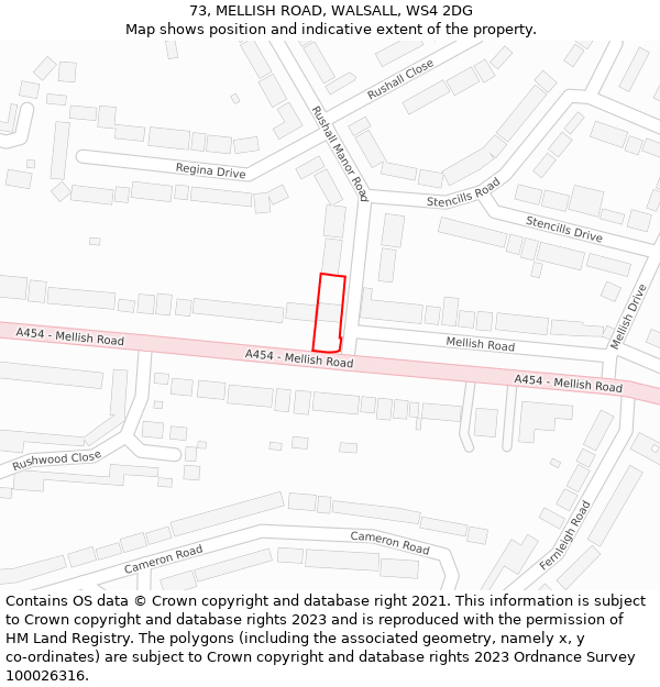 73, MELLISH ROAD, WALSALL, WS4 2DG: Location map and indicative extent of plot