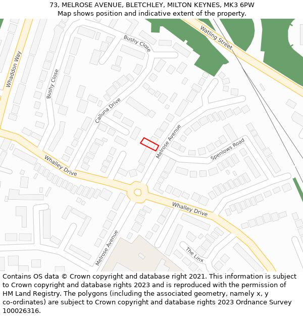 73, MELROSE AVENUE, BLETCHLEY, MILTON KEYNES, MK3 6PW: Location map and indicative extent of plot