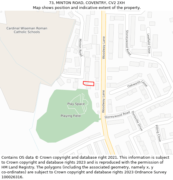 73, MINTON ROAD, COVENTRY, CV2 2XH: Location map and indicative extent of plot