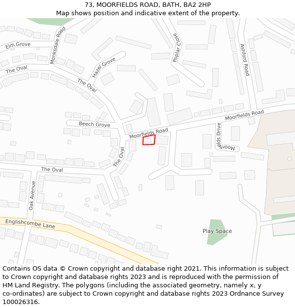 73, MOORFIELDS ROAD, BATH, BA2 2HP: Location map and indicative extent of plot