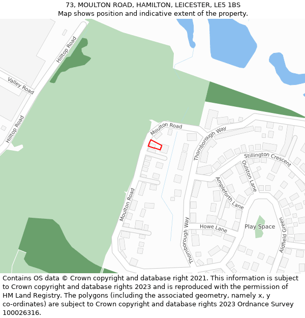 73, MOULTON ROAD, HAMILTON, LEICESTER, LE5 1BS: Location map and indicative extent of plot