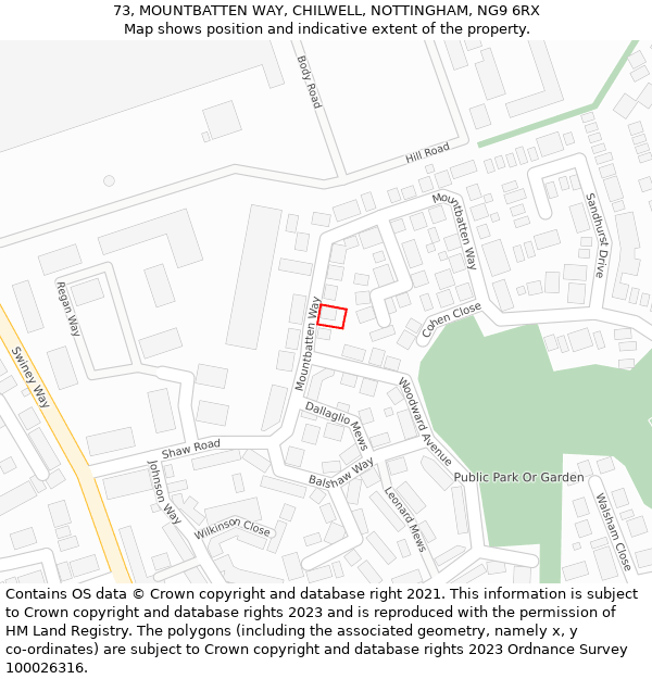 73, MOUNTBATTEN WAY, CHILWELL, NOTTINGHAM, NG9 6RX: Location map and indicative extent of plot